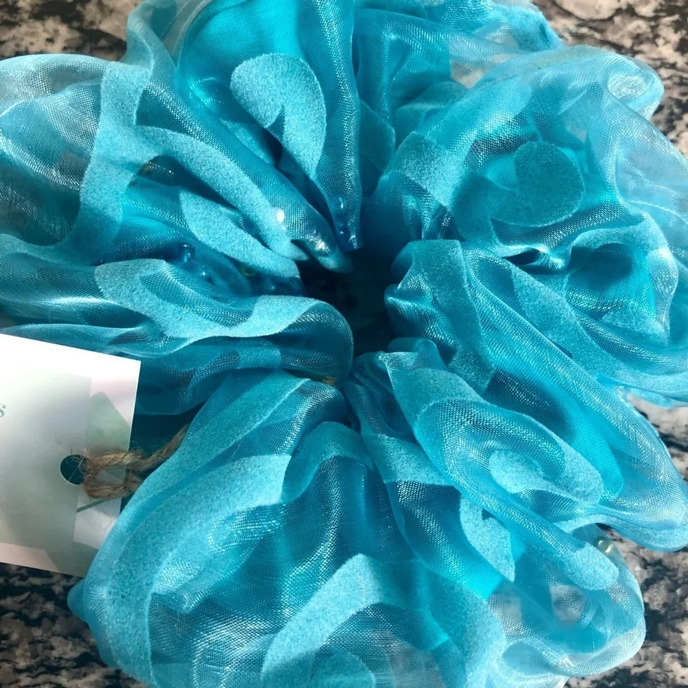 XL blue 2 layer handmade scrunchie